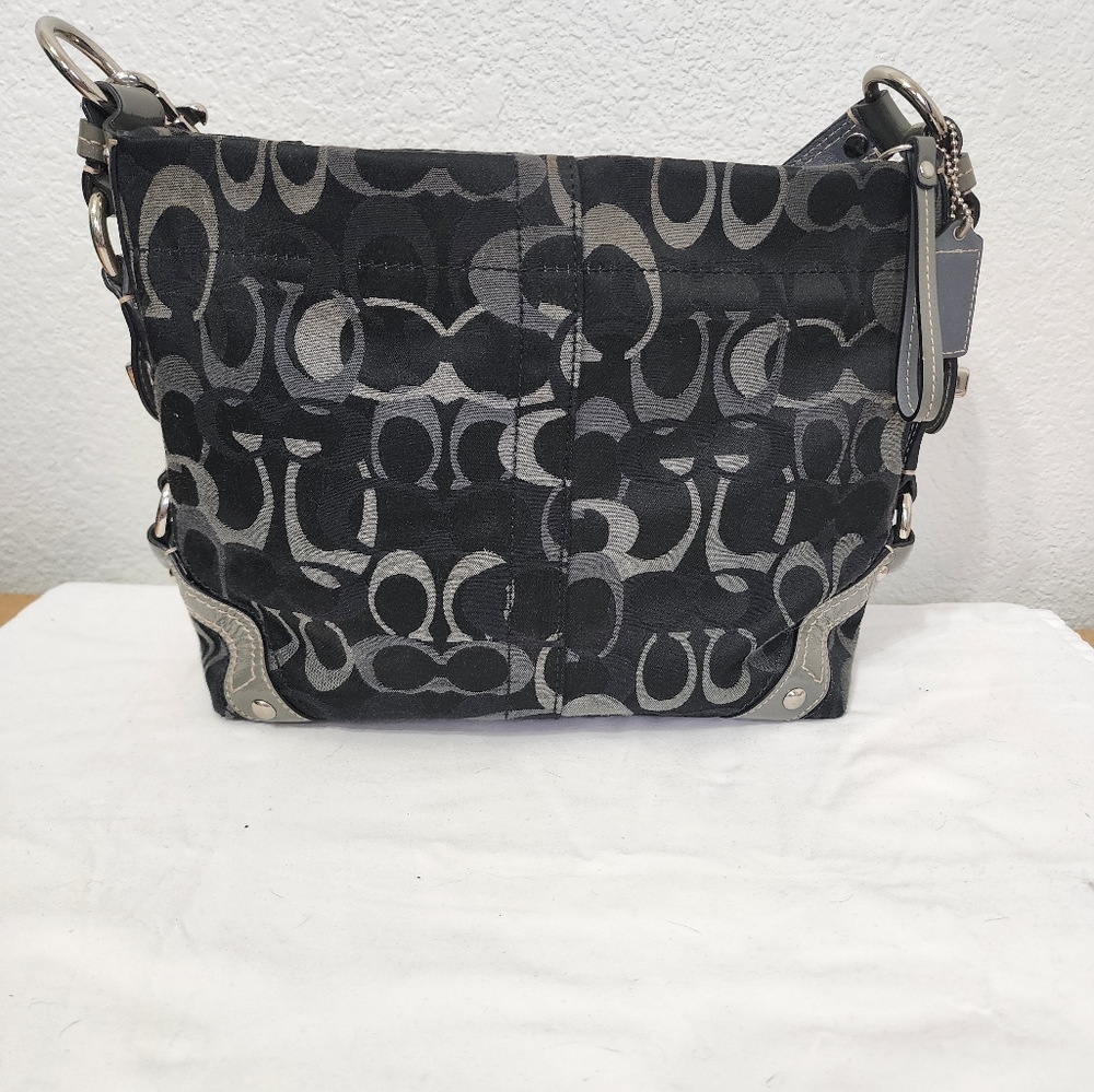 Coach Signature Black & Gray Carly Shoulder Purse